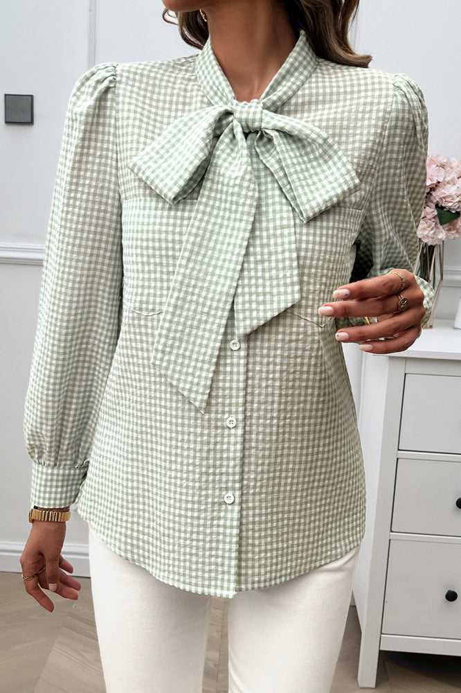 Gingham-Bluse mit Fliegekragen