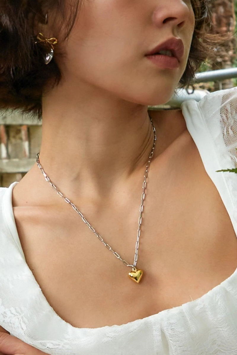 18K Gold and Silver-Toned Stainless Steel Love Pendant Necklace