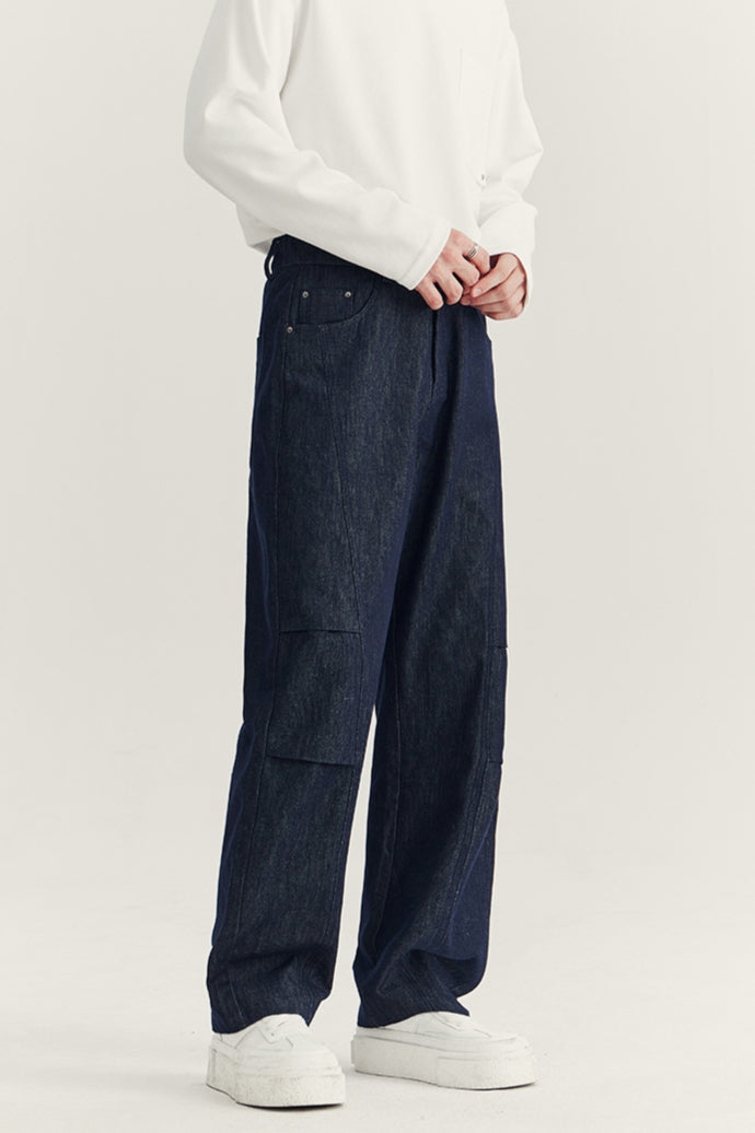 Denim-Cargohose mit weitem Bein