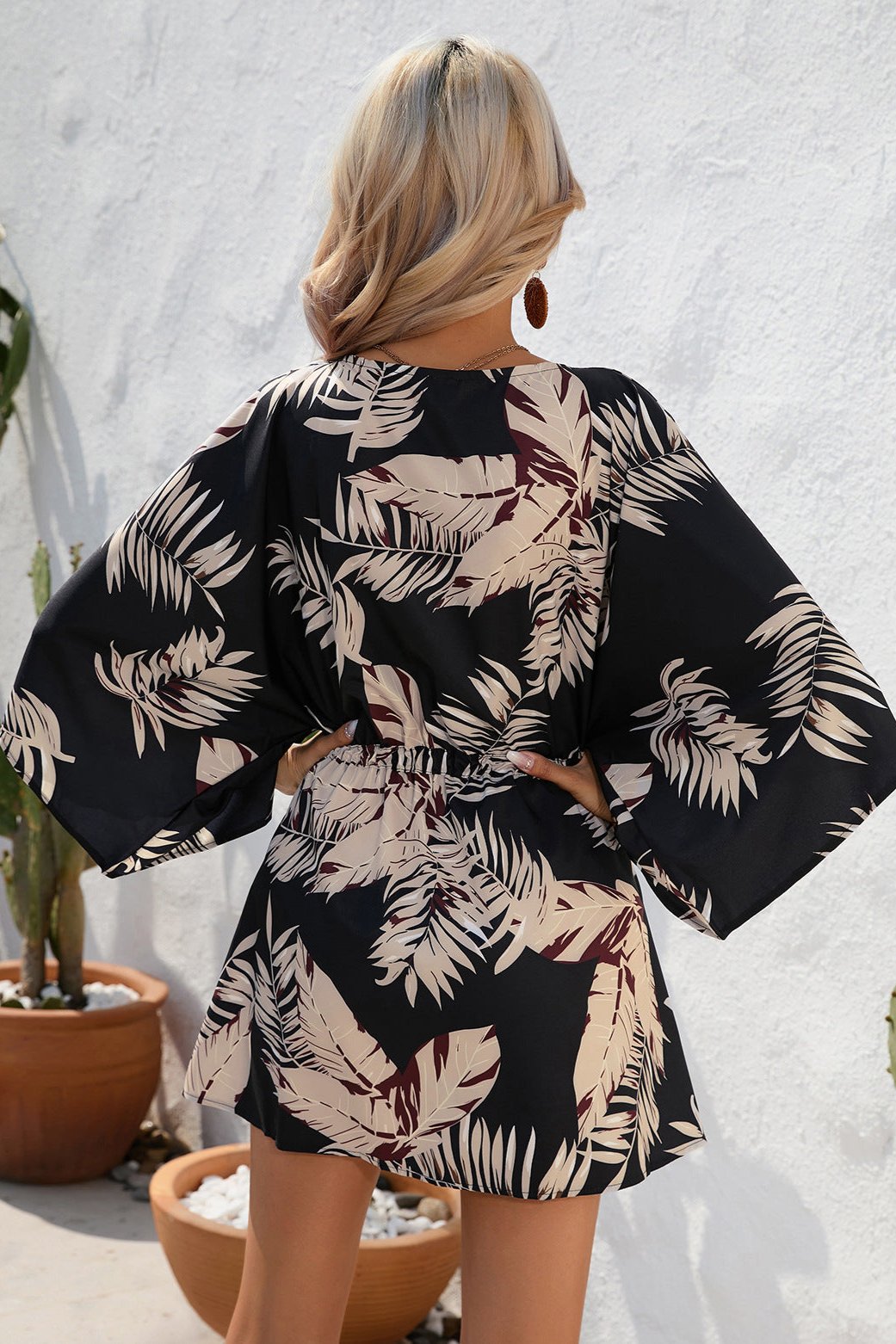 Floral Boho Damen Kimono Playsuit Kurzärmelig - Sommer Strandmode Jumpsuit Bunt