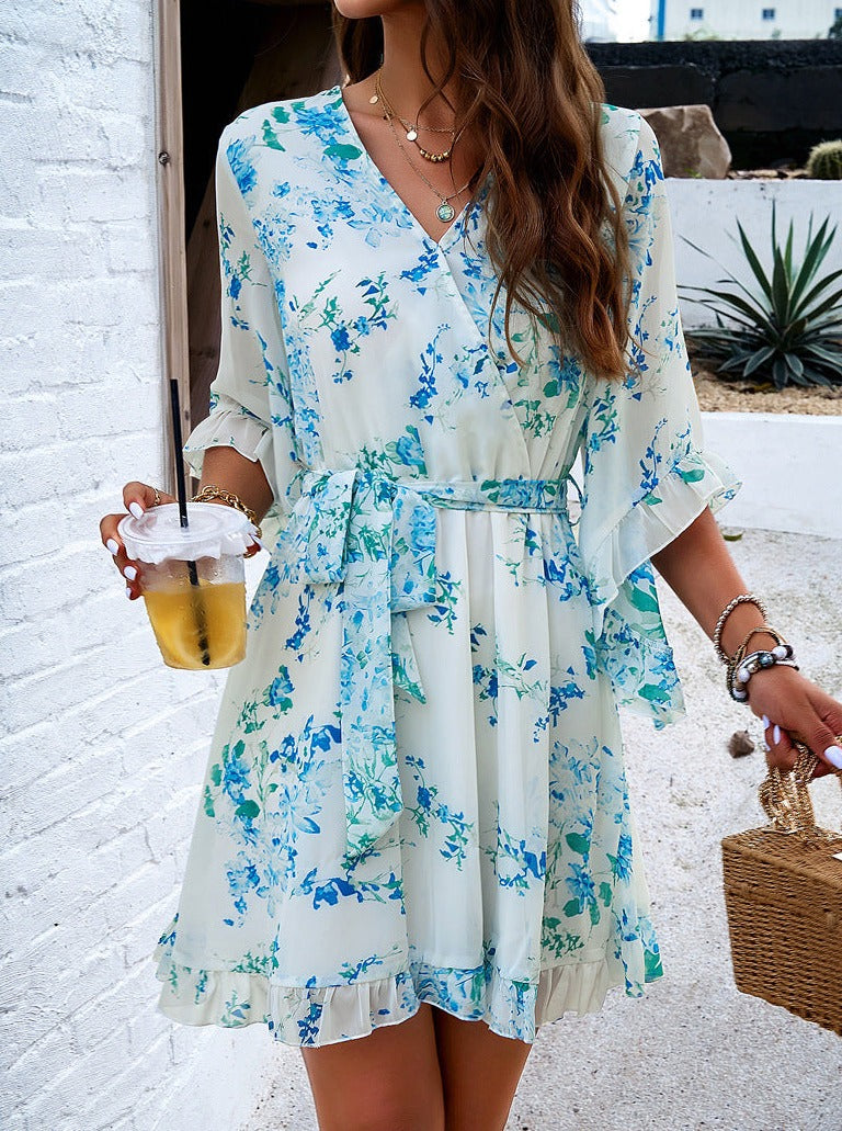 Elegant Blue Printed Lace Dress