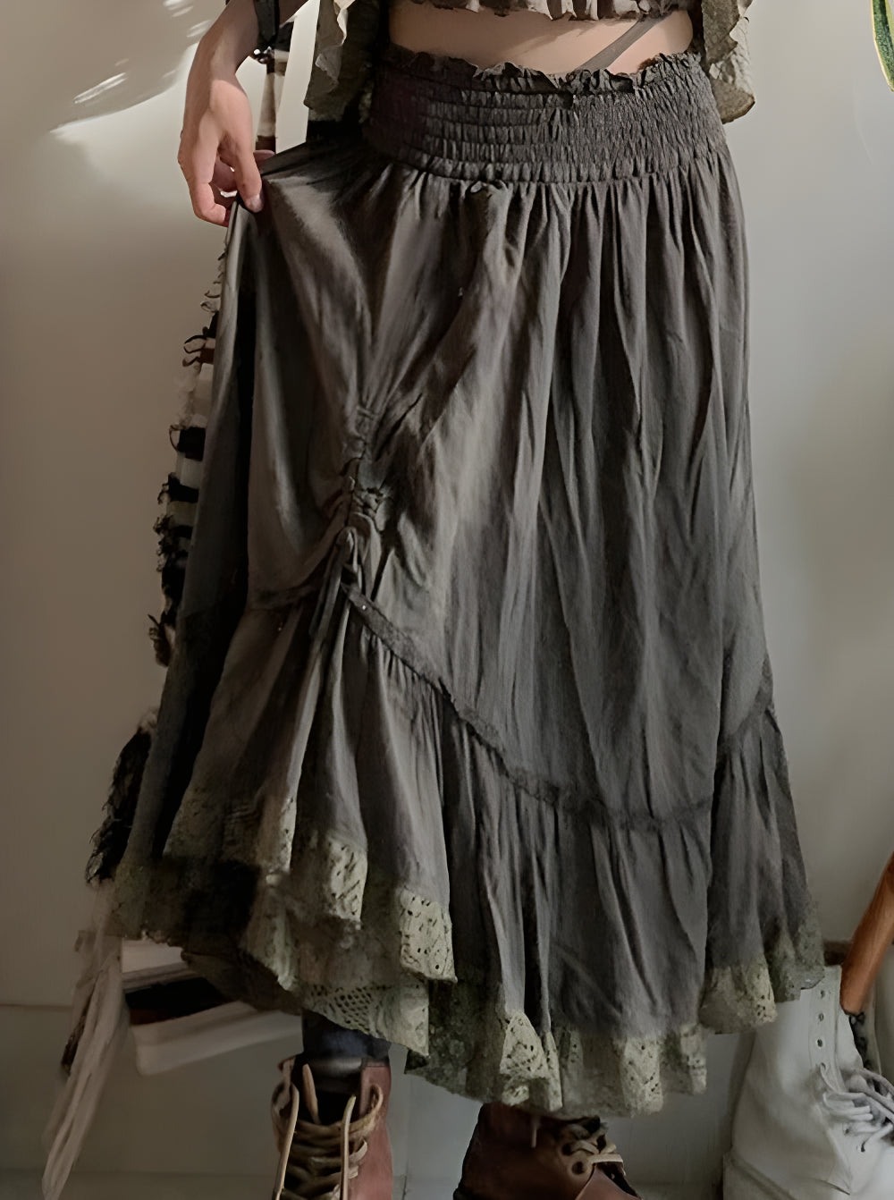 High Waisted Pleated Vintage Long Skirt