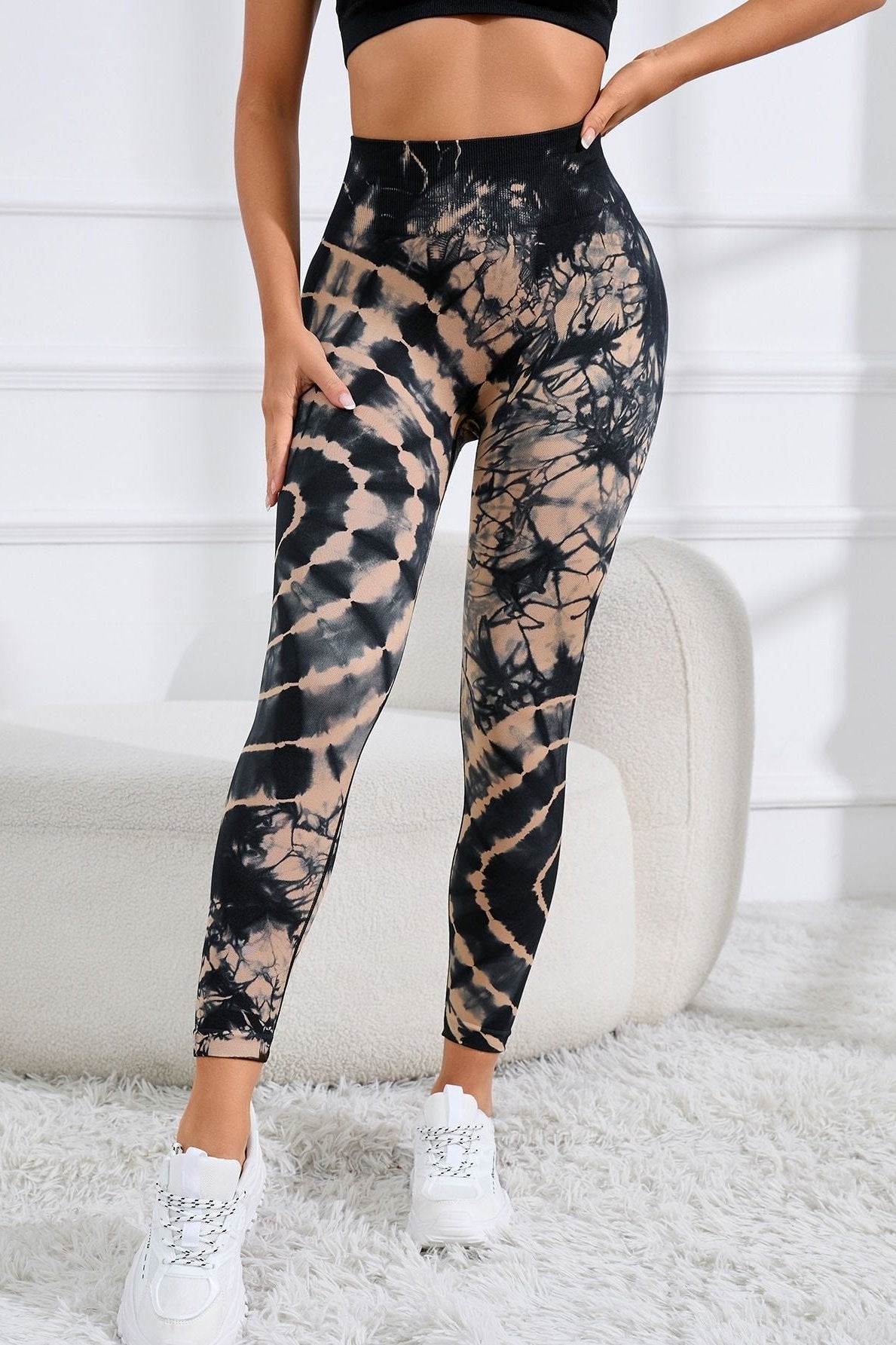 Black Seamless Tie Dye High Waist Yoga Pants