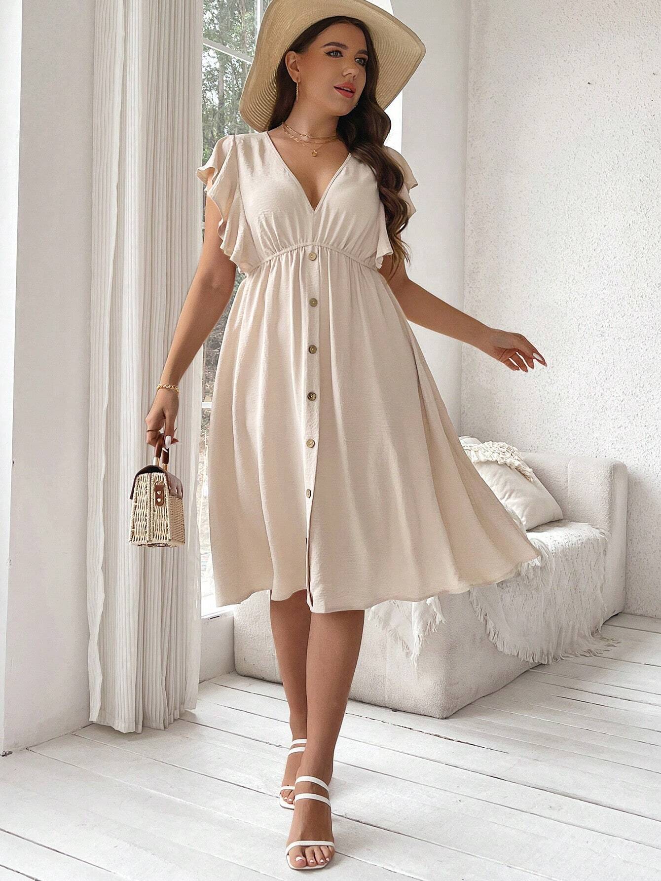 Plus Size V-Neck Button Down Sun Dress