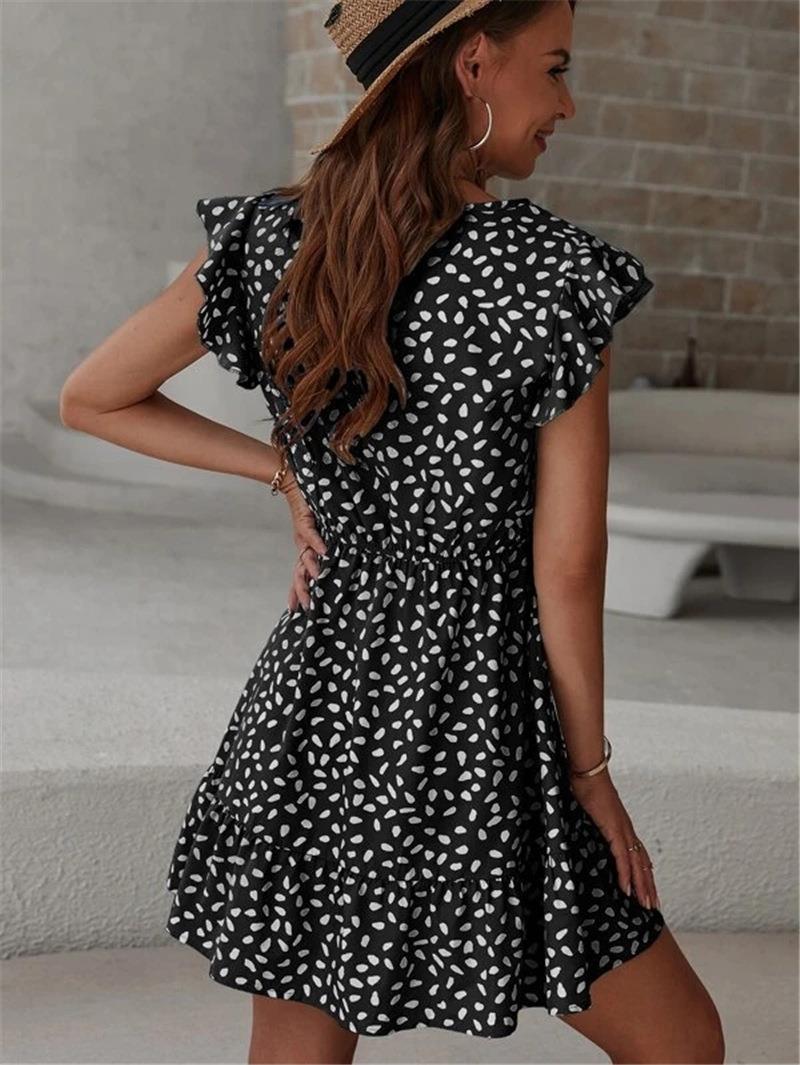 Elegant V-Neck Butterfly Sleeve Printed Dress