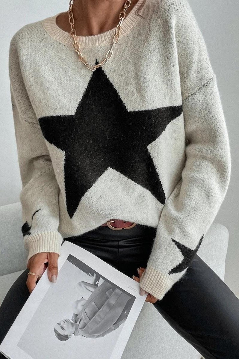 Apricot Long Sleeve Star Print Sweater