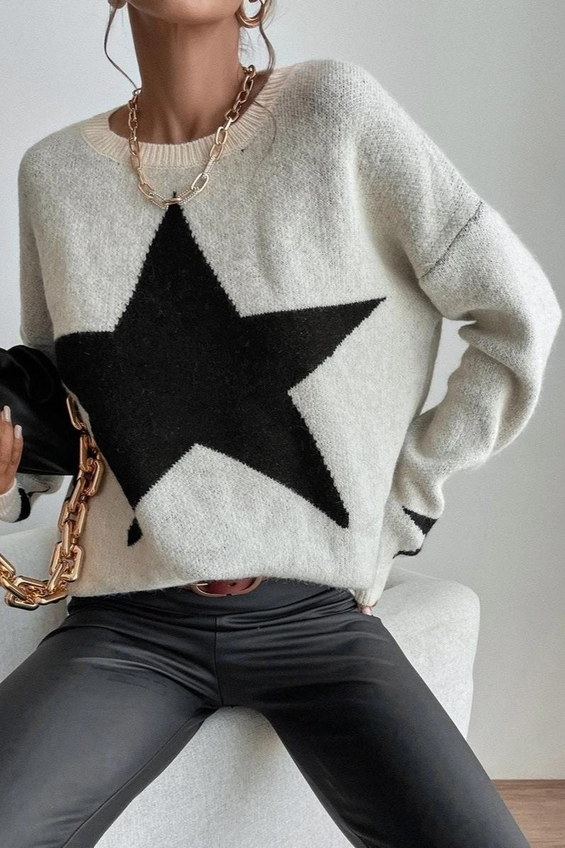 Apricot Long Sleeve Star Print Sweater