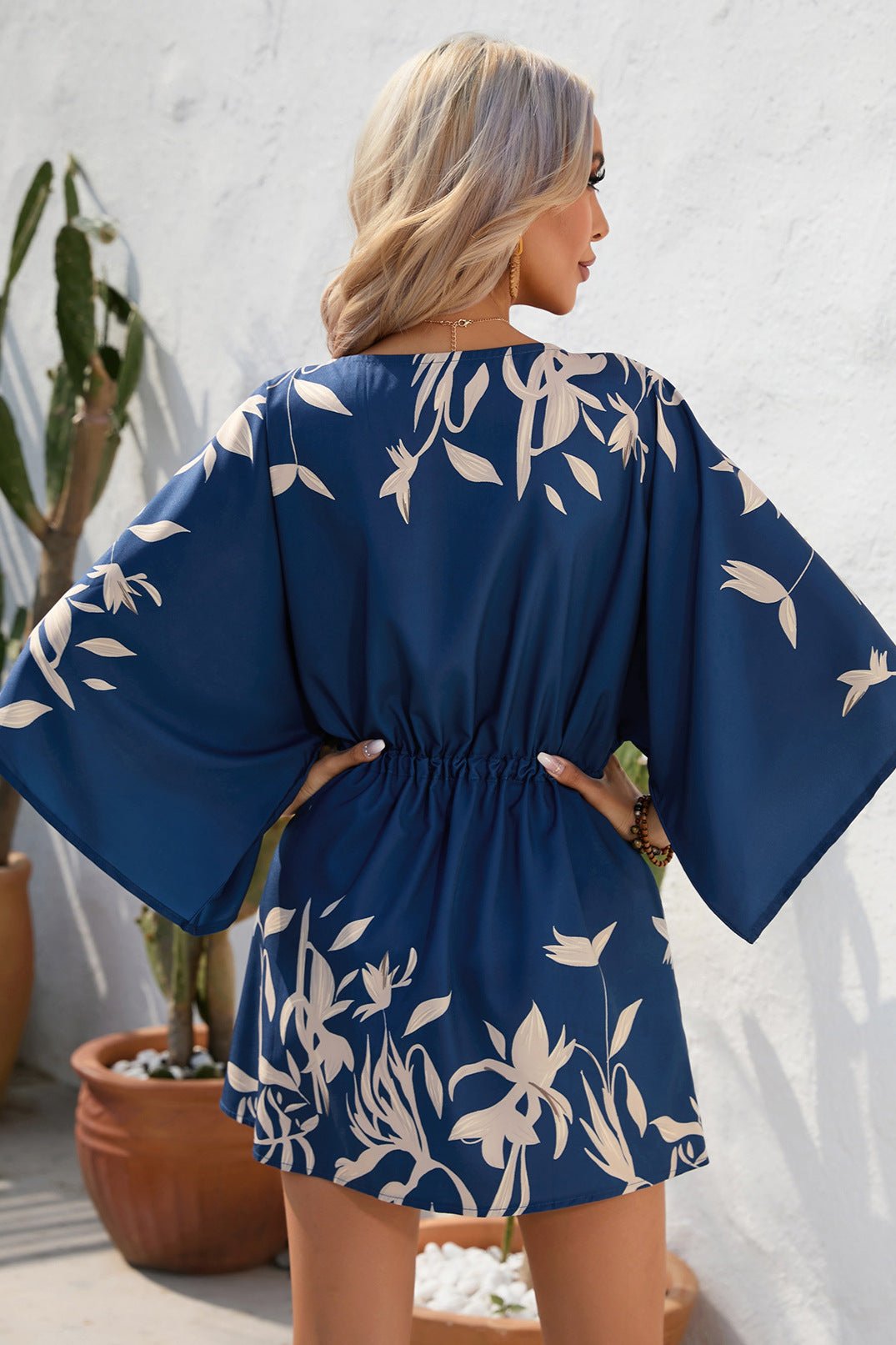 Floral Boho Damen Kimono Playsuit Kurzärmelig - Sommer Strandmode Jumpsuit Bunt