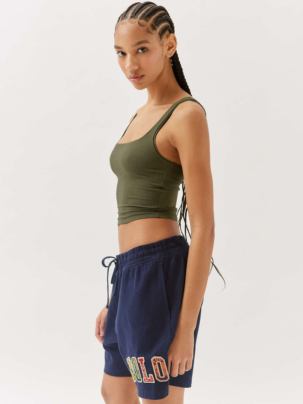 Grünes, Elegantes, figurbetontes Strick-Crop-Top 