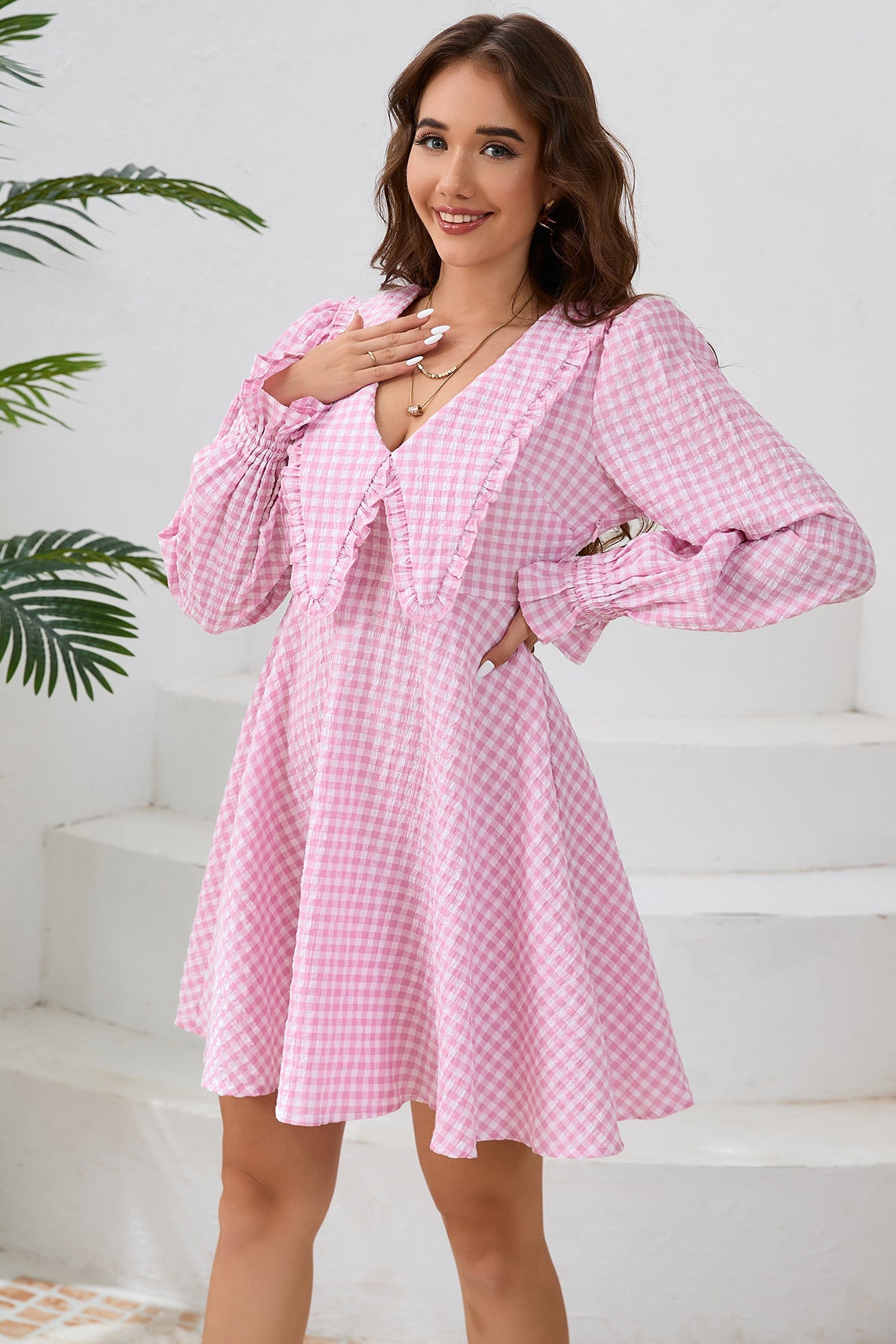 Kleid mit Volant und Gingham-Muster