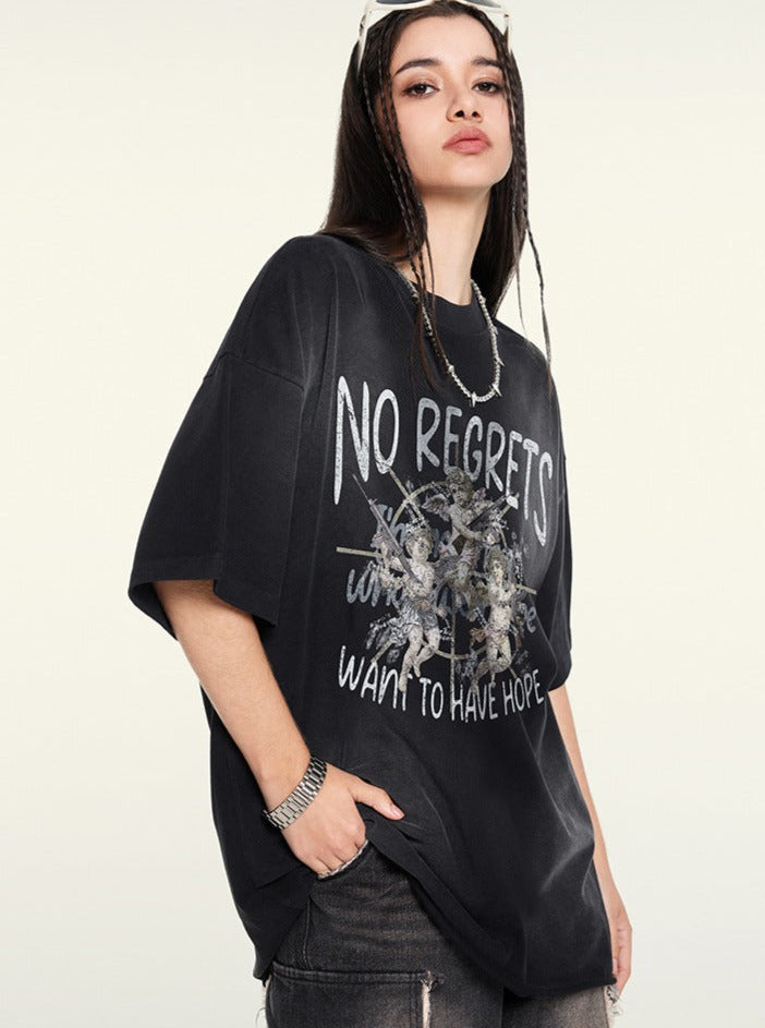 Halbarm-T-Shirts im Distressed-Look mit Retro-Print 