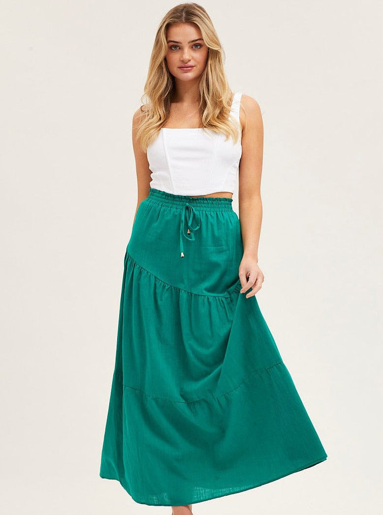 High Elastic Waist Large Hem Pleated Skirt