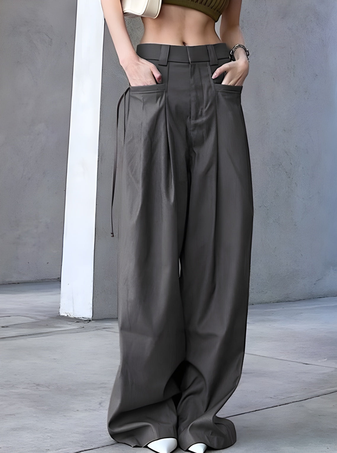 Lockere Retro-Street-Hose mit weitem Bein und niedriger Taille 