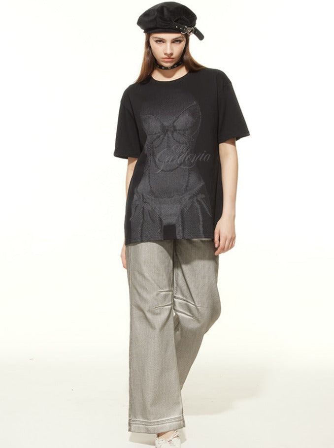 Corset Print Washed Charcoal Oversized T-Shirt