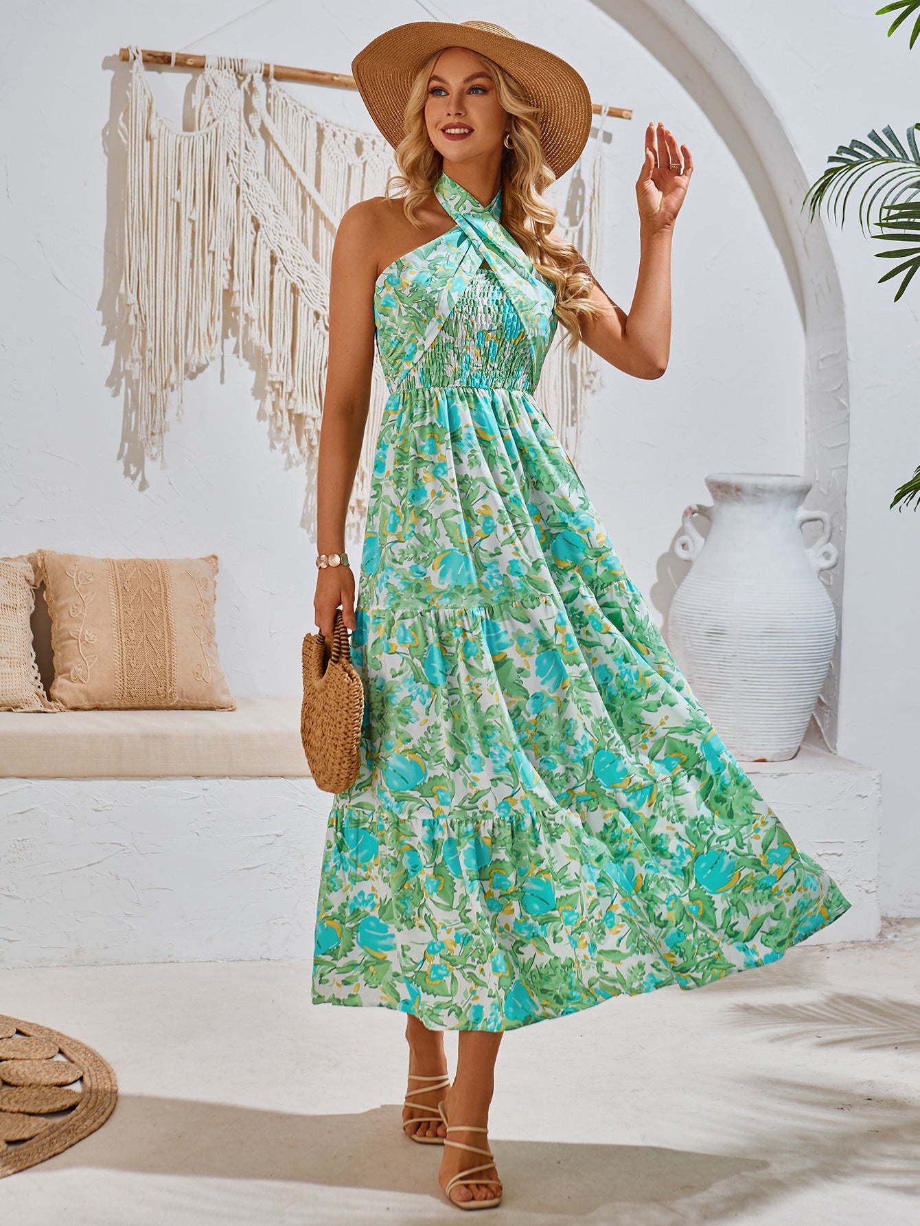 Summer Halter Neck Floral Printed Maxi Dress