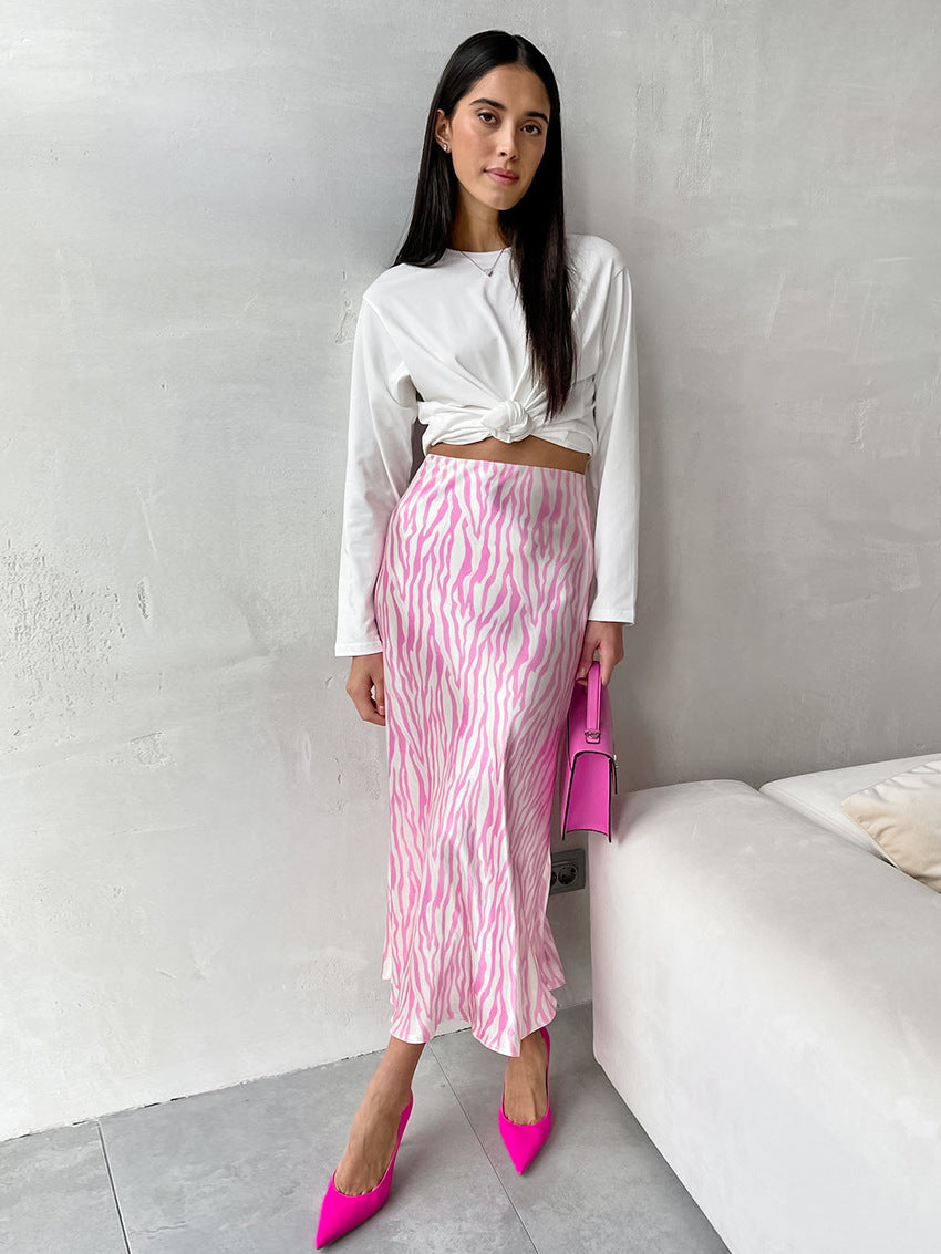 Zebra Striped Pink Midi Skirt