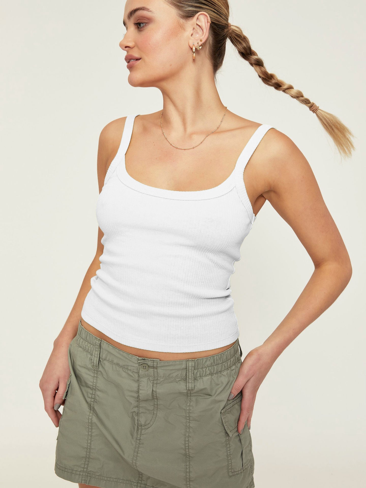 Weißes Elegantes gestricktes Camisole-Crop-Top ohne Ärmel 