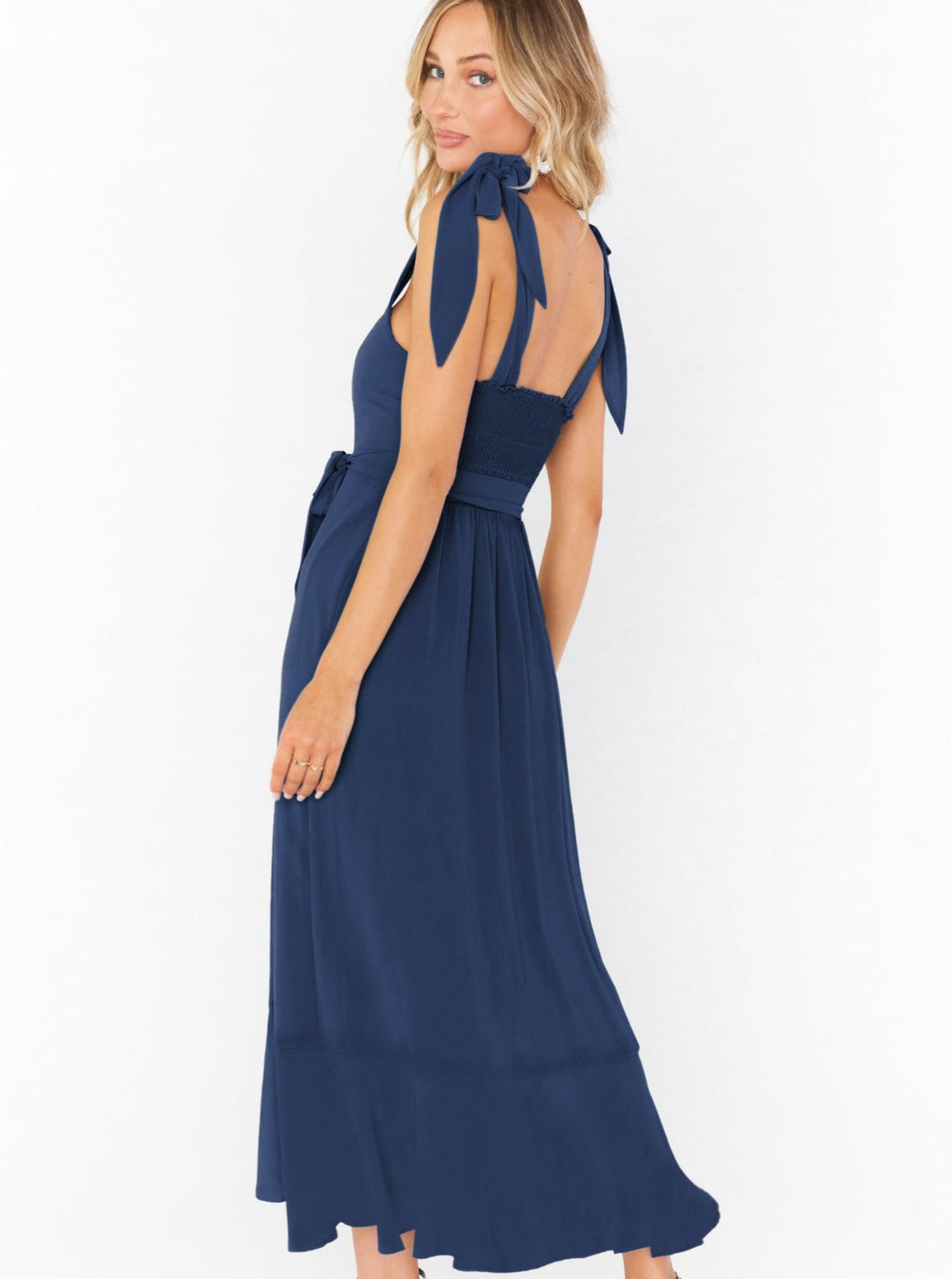 Sommerkleider Midi Schleife Elegant Leinen Maxi mit Schlitz