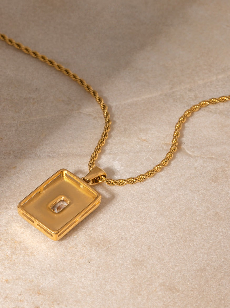 18K Green Rectangular Pendant Gold Plated Necklace