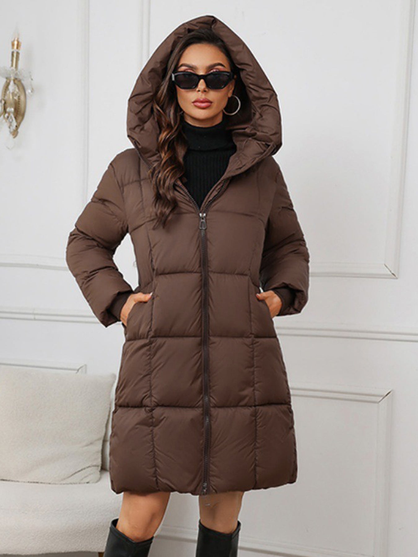 Damen Daunenmantel Lang mit Kapuze Steppmantel Winter Daunenjacke Wasserdicht