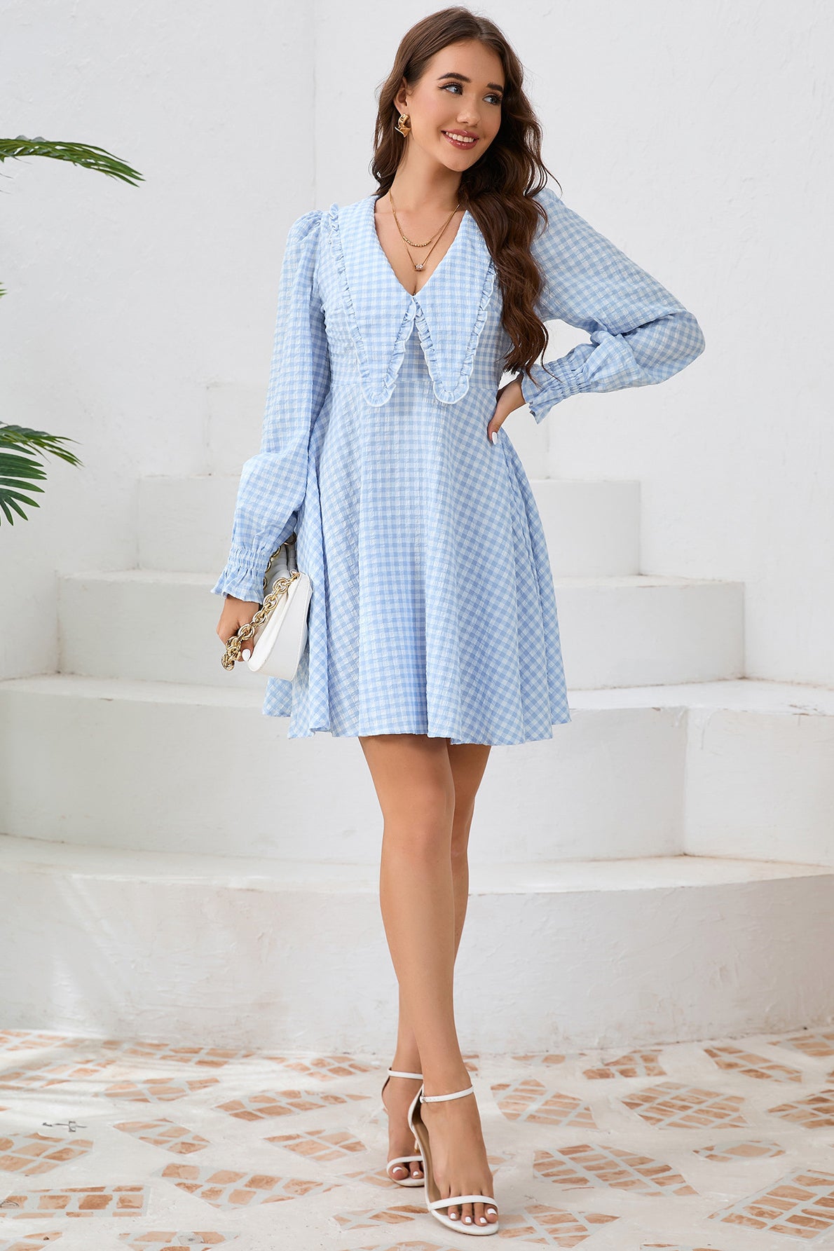 Kleid mit Volant und Gingham-Muster