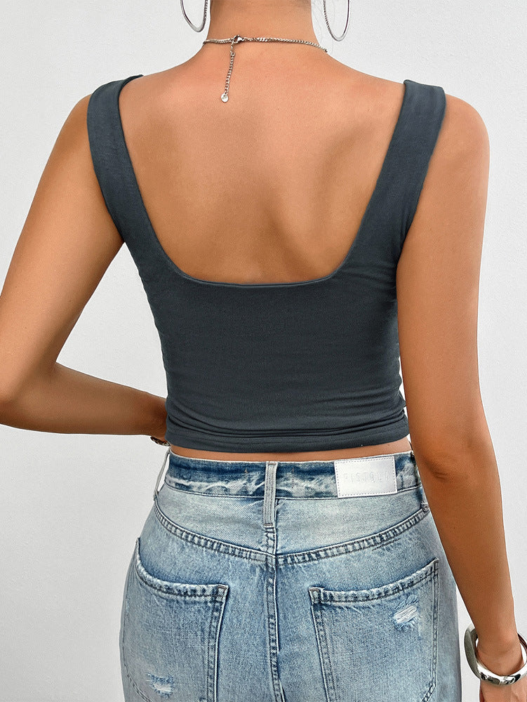 Graues, Elegantes, schmal geschnittenes Tanktop mit Twist