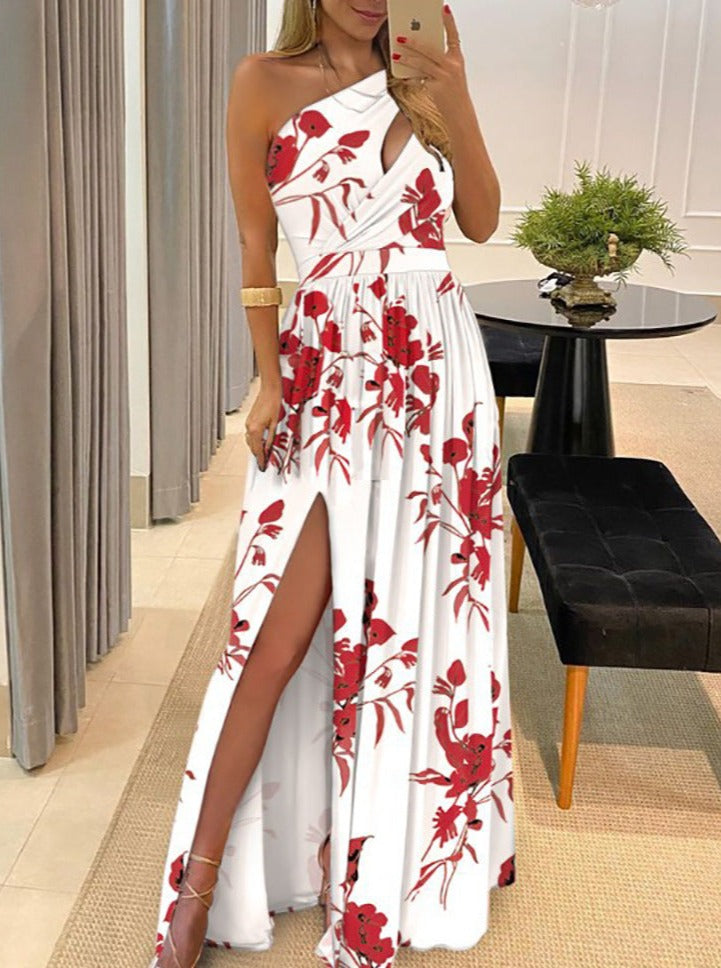 Open Shoulder Long Slit Party Dress