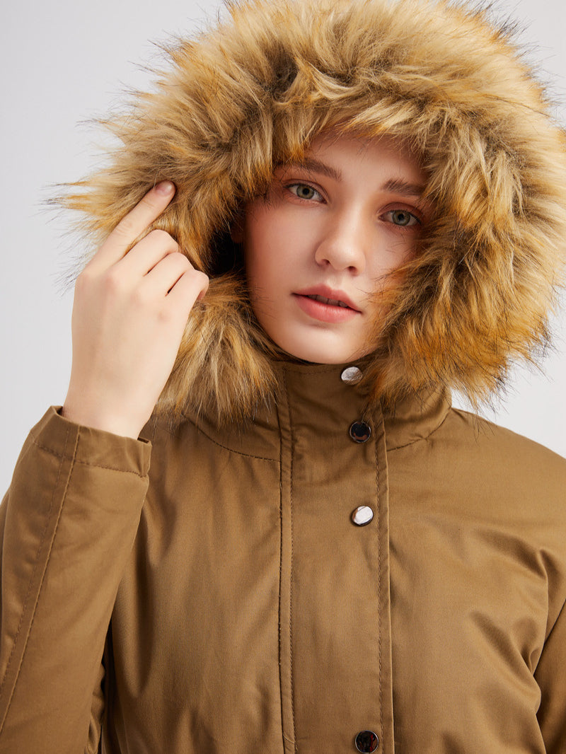 Damen Parka Mit Flauschfutter Und Fellkapuze – Warme Winterjacke Mit Taillenzug